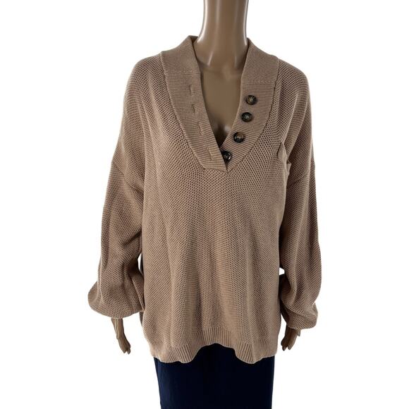 Lunya Tan Cozy Cotton Silk Pocket Henley Pullover Sweater - Picture 3 of 12
